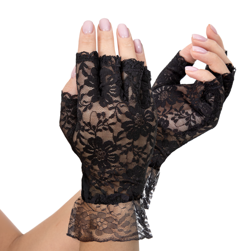 Sormettomat pitsikäsineet – musta – 22 cm
