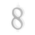 Suuri hopeinen kynttilä glitterillä – numero 8