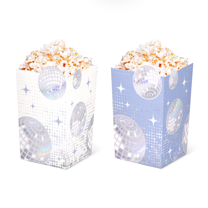 Hopeinen disko-popcornrasia 8 – 5x13 – 5cm 6 kpl