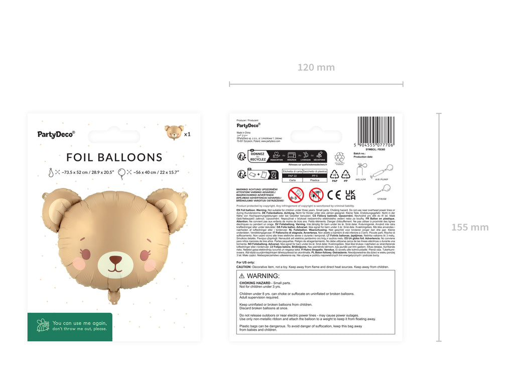 Folioilmapallo Nalle – Ruskea/beige, 56 × 40 cm