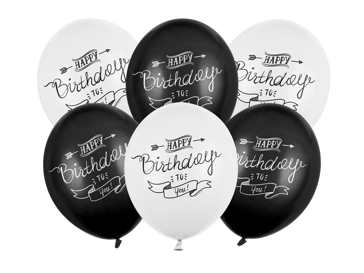 Ilmapallo Happy Birthday – Musta/valkoinen mix, 30 cm | Pallopajan irtovalikoima