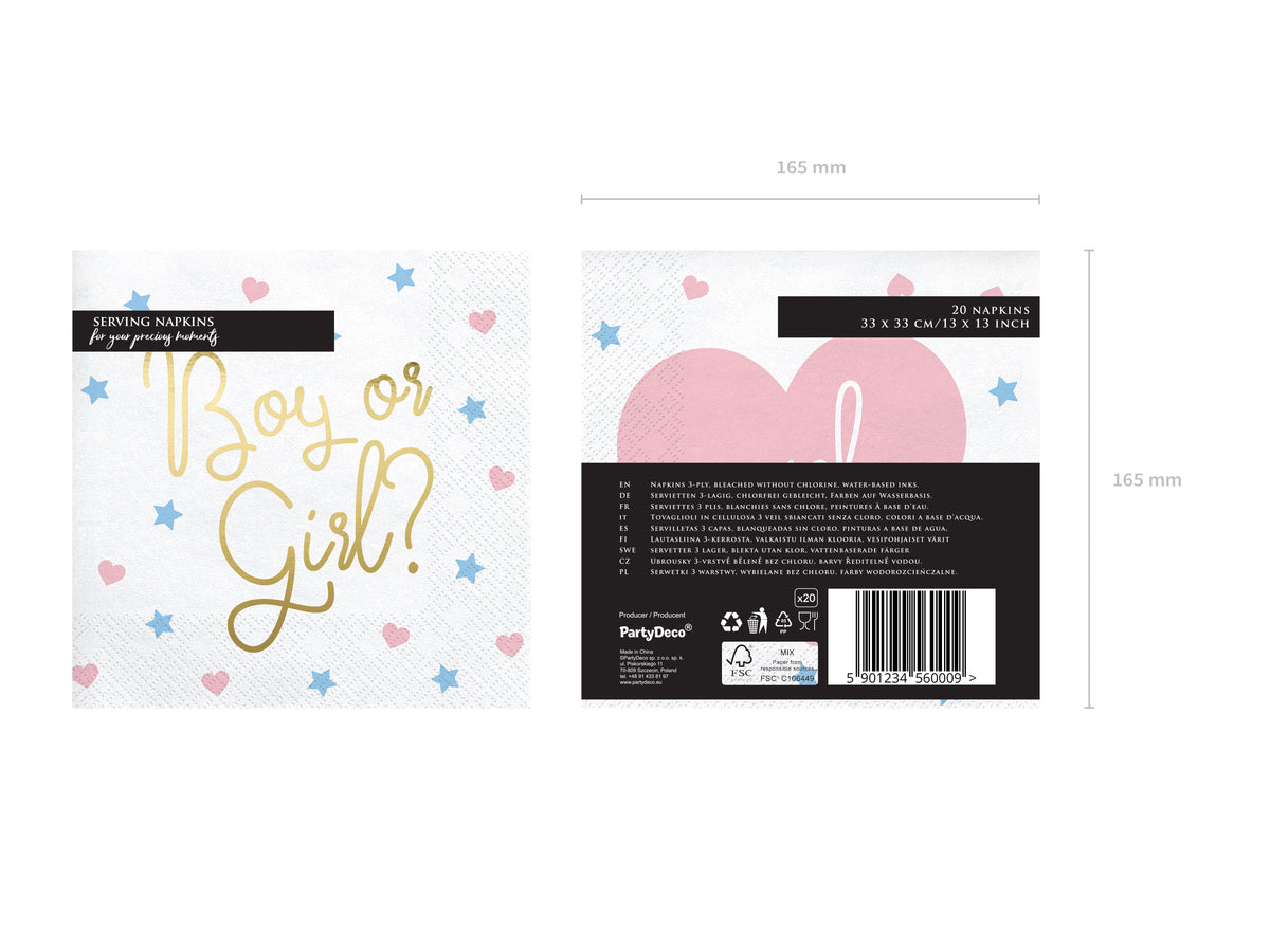 Paperiservetit Boy or Girl – 33 × 33 cm, 20 kpl