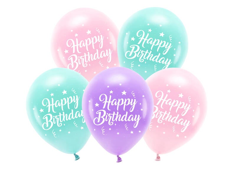 Eco-ilmapallot Happy Birthday – Pinkki mix – 26 cm – 5 kpl