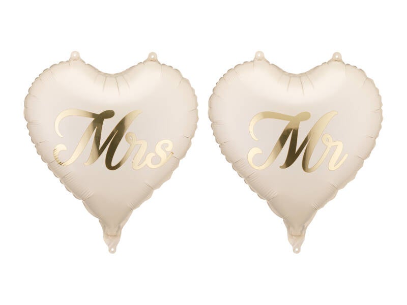 Foliopallot Sydämet MR & MRS – 45 cm – beige/kulta
