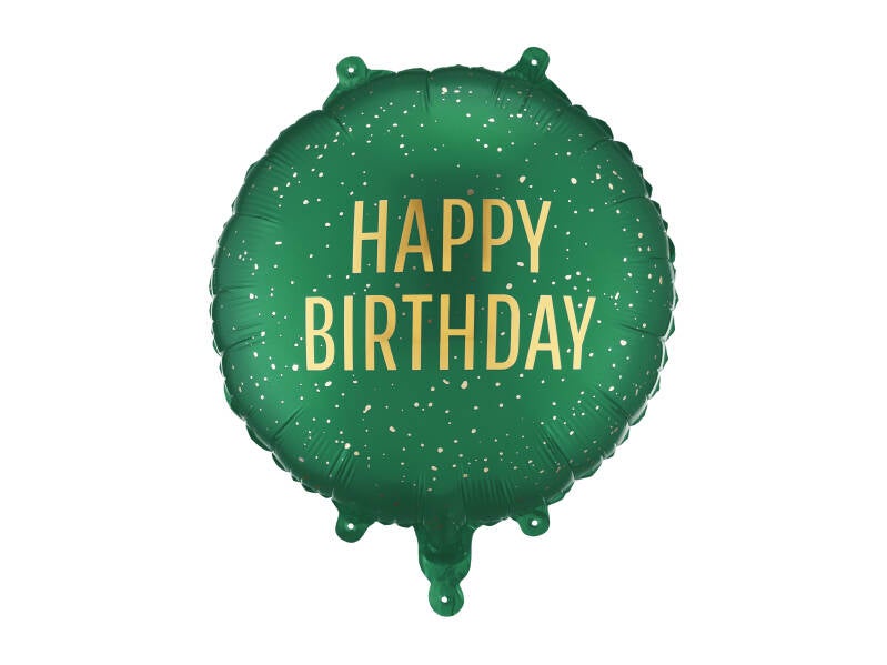 Pyöreä foliopallo Happy Birthday – tummanvihreä – 35 x 35 cm