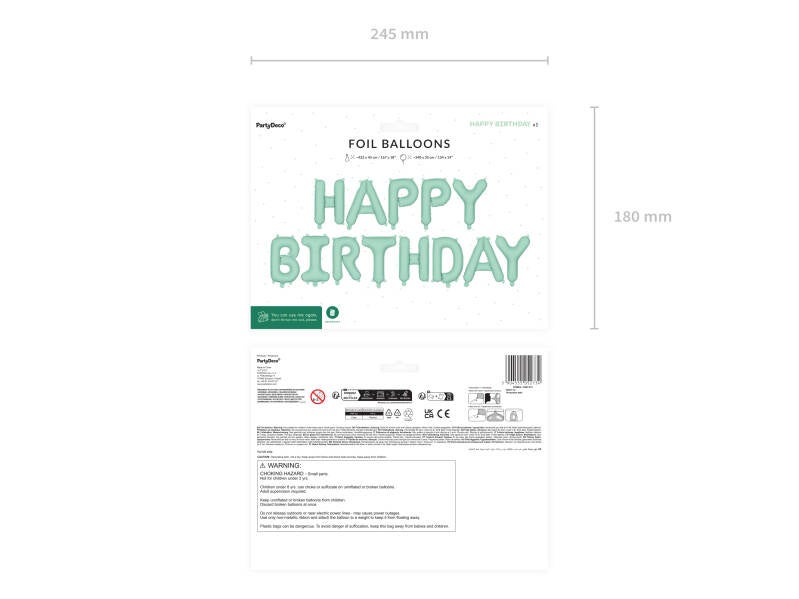 Foliopallo Happy Birthday – Vaaleanvihreä – 340 x 35 cm