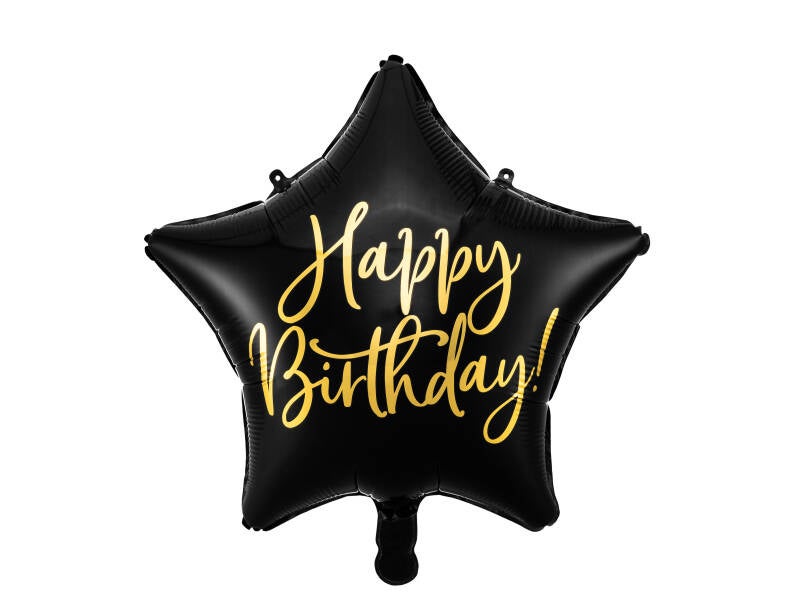 Foliopallo Tähti Happy Birthday musta 40 cm