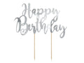 Kakkukoriste Happy Birthday hopea 22 – 5 cm