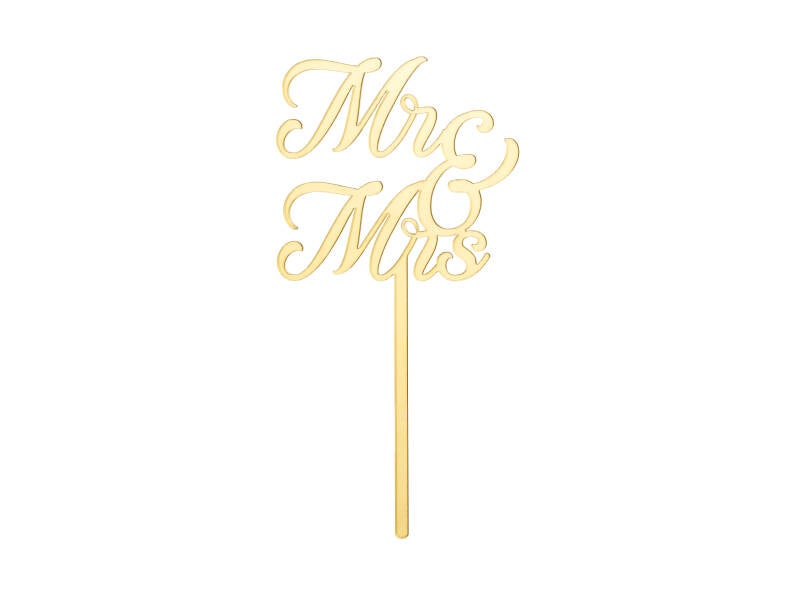 Kakkukoriste MR & MRS akryyli kulta 16 – 5 cm