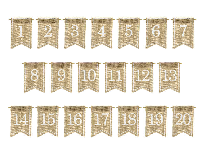 Juuttiset pöytänumerot – valkoinen – 7 x 10 – 5 cm