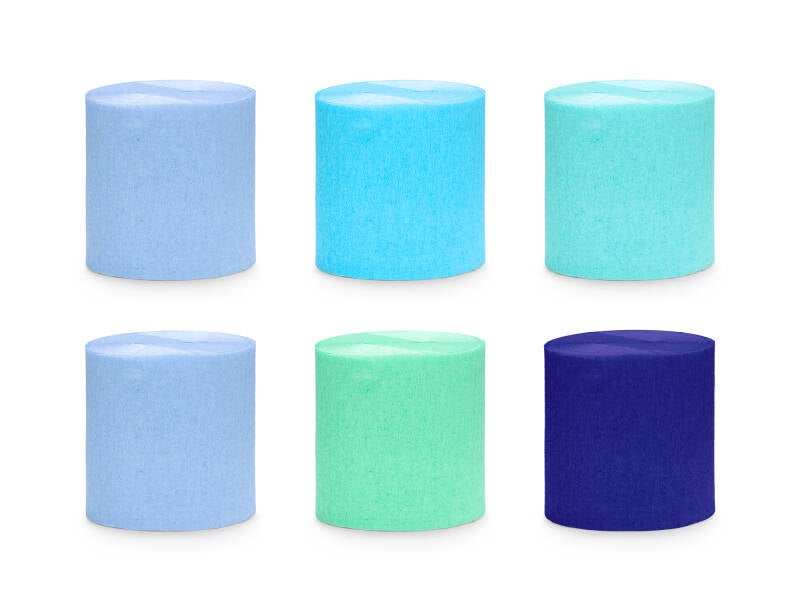 Kreppipaperi 5 cm / 10 m – 6 kpl:n setti – sinivihreä värisekoitus