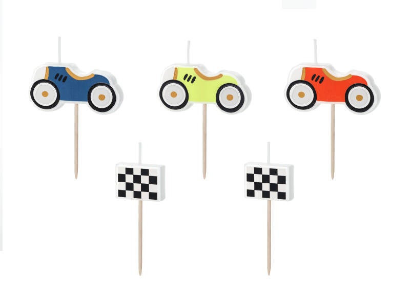 Syntymäpäiväkynttilät Racing Cars – 2–3 cm – värilajitelma
