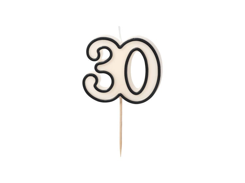 Syntymäpäiväkynttilä numero 30 – mustavalkoinen – 5 – 5 cm