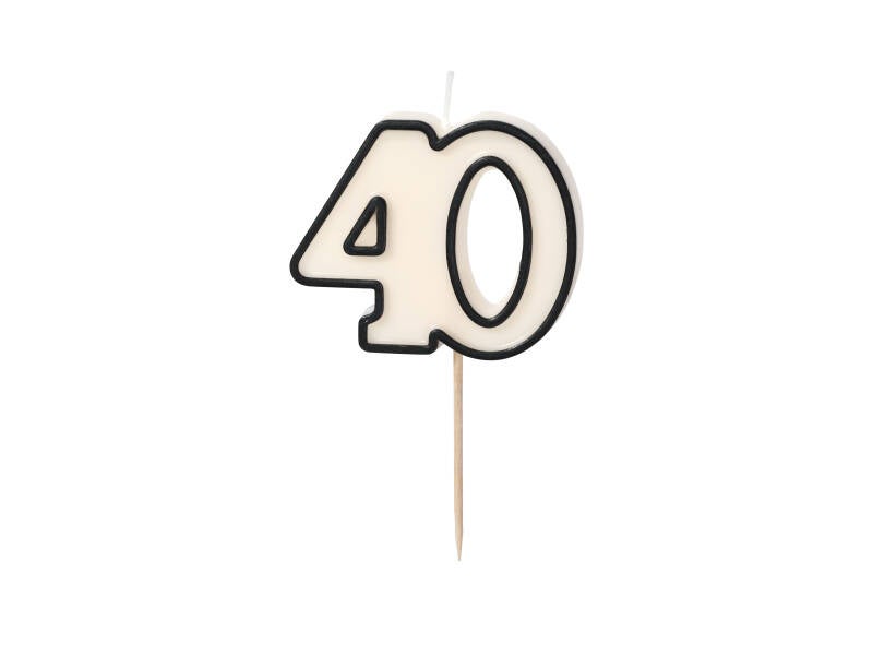 Syntymäpäiväkynttilä numero 40 – mustavalkoinen – 5 – 5 cm