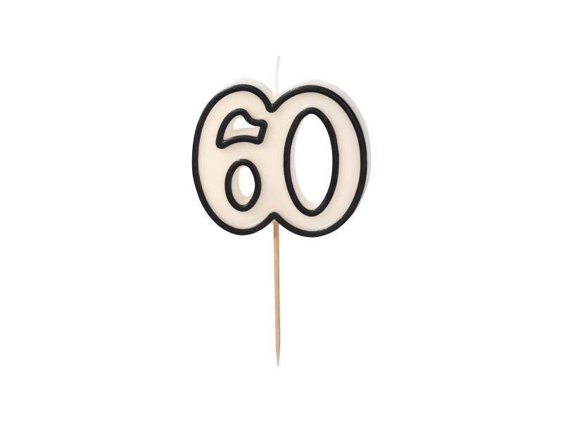 Syntymäpäiväkynttilä numero 60 – mustavalkoinen – 5 – 5 cm