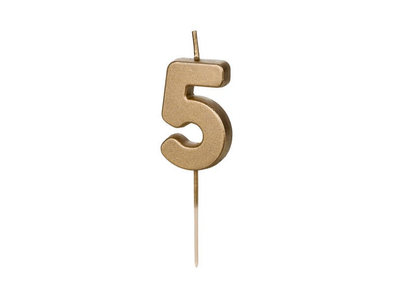 Syntymäpäiväkynttilä numero 5 – kulta – 4 – 5 cm