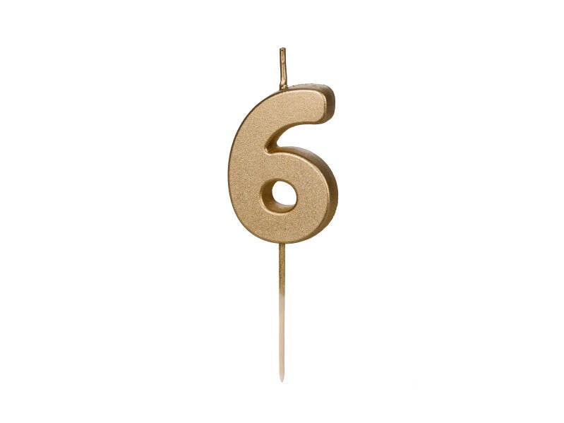 Syntymäpäiväkynttilä numero 6 – kulta – 4 – 5 cm