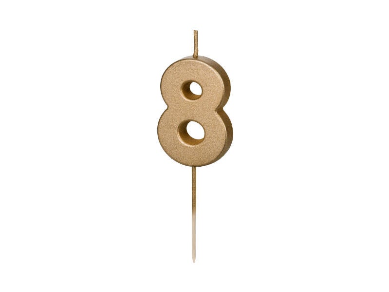 Syntymäpäiväkynttilä numero 8 – kulta – 4 – 5 cm