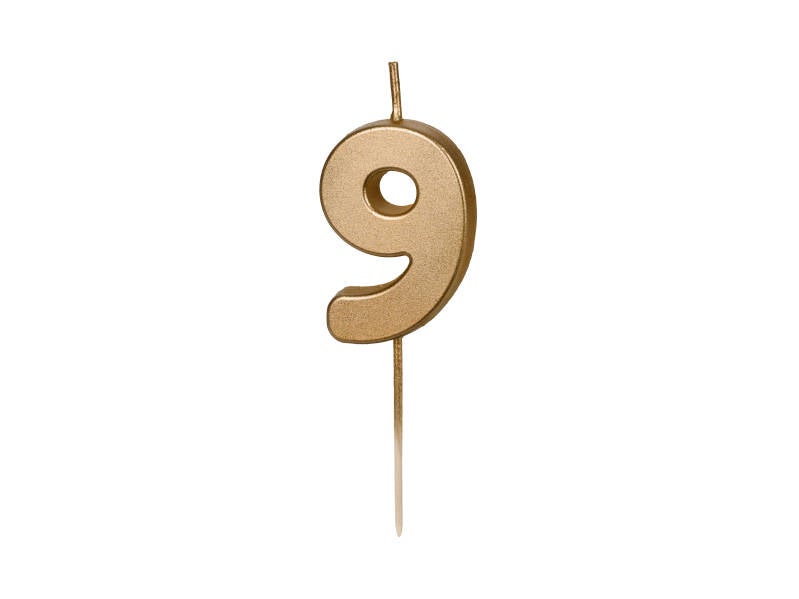 Syntymäpäiväkynttilä numero 9 – kulta – 4 – 5 cm