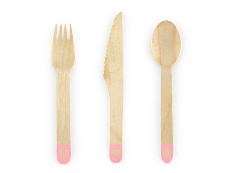 Puiset aterimet Sydämet – vaaleanpunainen – 16 cm