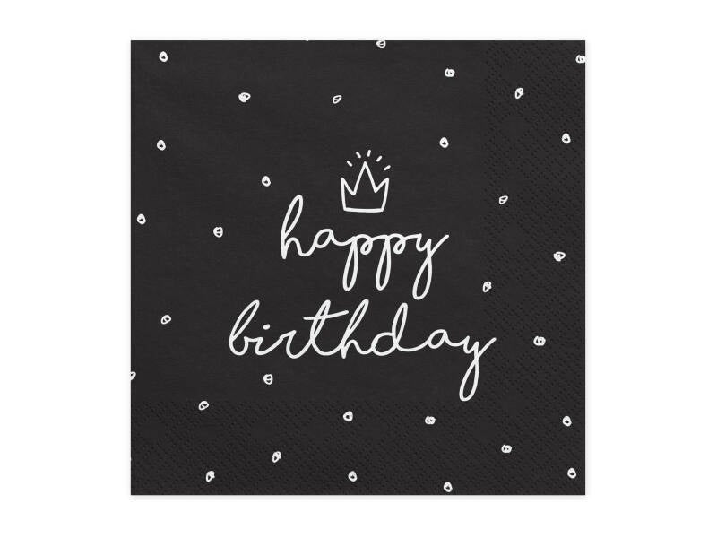 Lautasliinat Happy Birthday musta 33 x 33 cm – 20 kpl