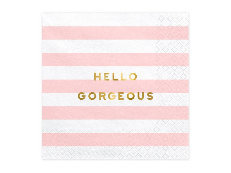 Paperiservetit Hello Gorgeous – Valkoinen/vaaleanpunainen/kulta – 33 × 33 cm – 20 kpl