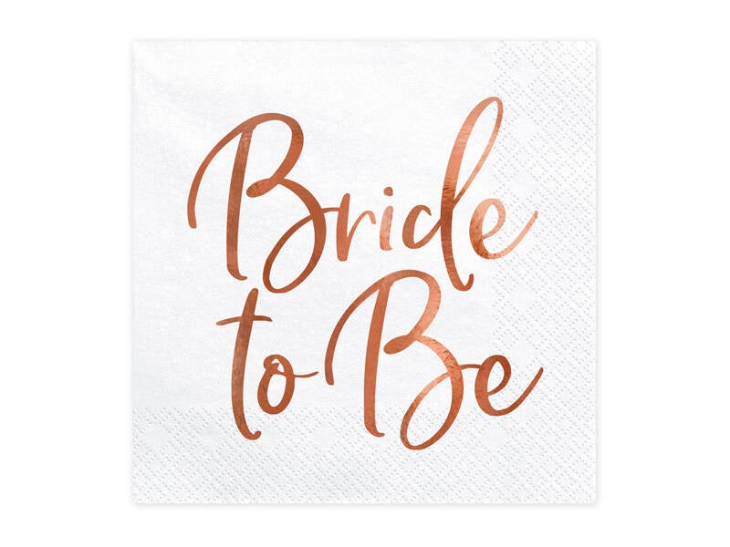 Paperiservetit Bride to Be – Valkoinen/ruusukulta – 33 × 33 cm – 20 kpl