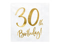 Lautasliinat 30th Birthday valkoinen-kulta 33 x 33 cm – 20 kpl