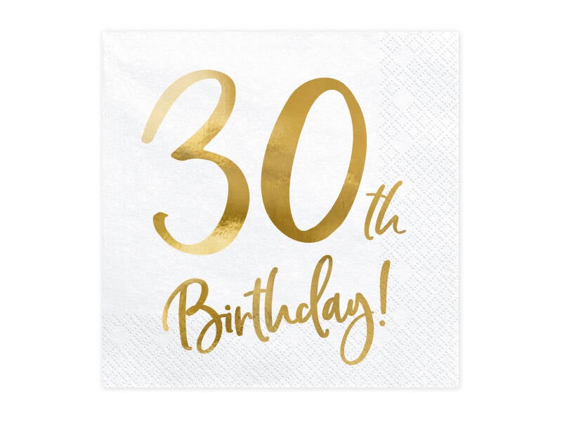 Lautasliinat 30th Birthday valkoinen-kulta 33 x 33 cm – 20 kpl