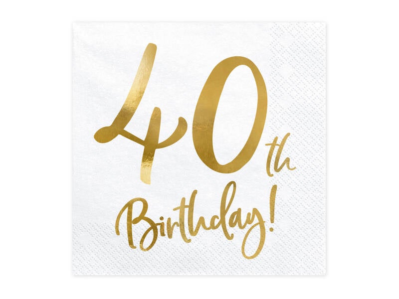 Lautasliinat 40th Birthday valkoinen-kulta 33 x 33 cm – 20 kpl