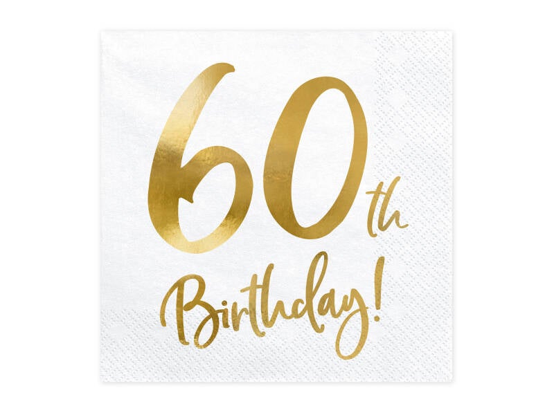 Lautasliinat 60th Birthday valkoinen-kulta 33 x 33 cm – 20 kpl