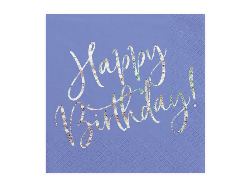 Paperiservetit Happy Birthday – holografinen – 33 × 33 cm – 20 kpl