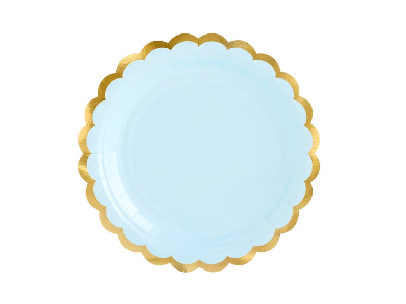 Paperilautaset – Vaaleansininen/kulta – 18 cm – 6 kpl
