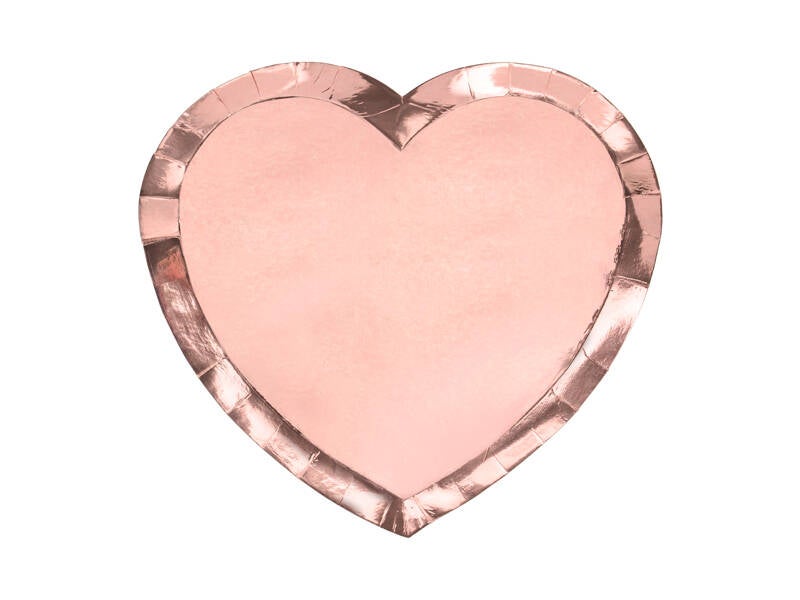 Sydämenmuotoiset paperilautaset – Ruusukulta – 21 × 19 cm – 6 kpl